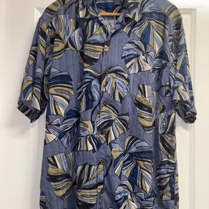 Tommy Bahama Blue and Green Leaf Shirt large silk shirt